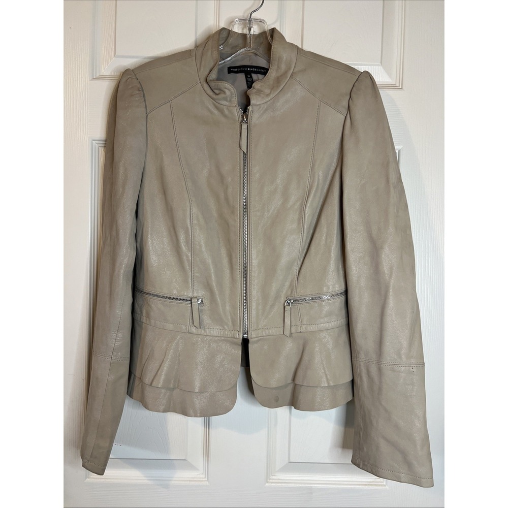 White‎ House Black Market Taupe Butter Soft Leather Jacket Size Medium